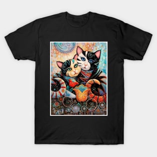 Cat Couple with Flowers : A Louis Wain abstract psychedelic Art Print T-Shirt